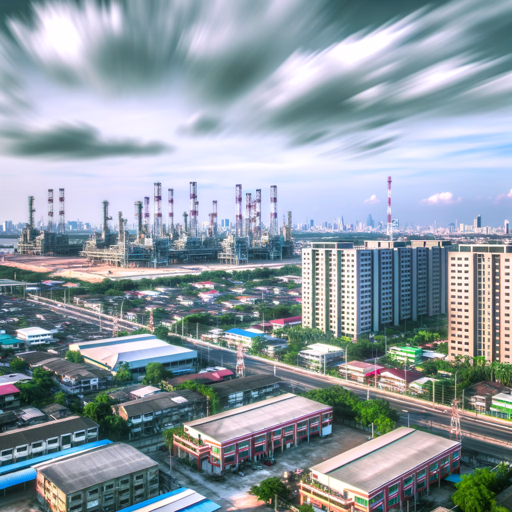 US Sanctions Russia's Oil Giants 4 Aerial view of oil refinery with storage tanks and pipelines at sunset, symbolizing Russia oil sanctions.