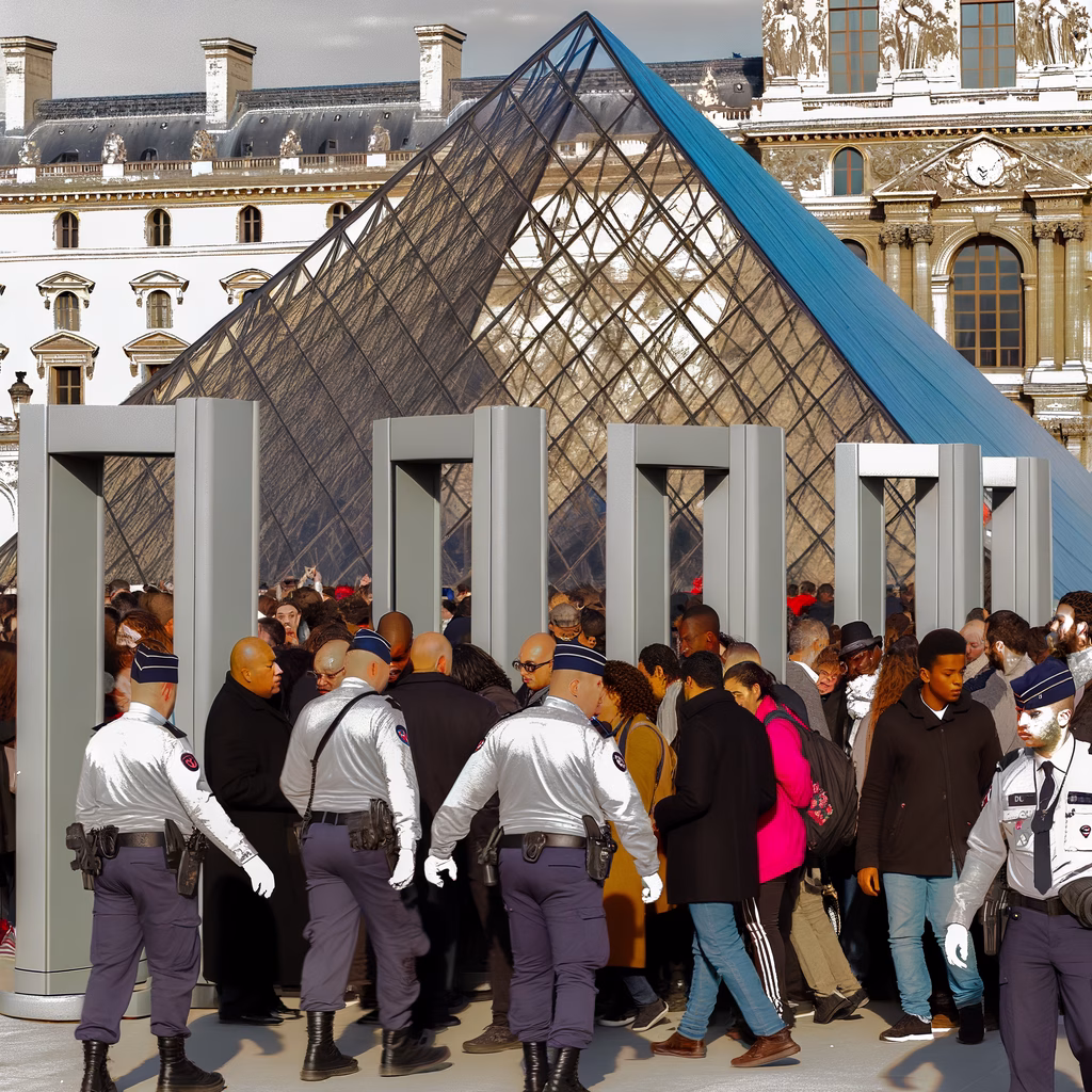Exterior view of the Louvre Museum in Paris, highlighting its iconic glass pyramid entrance.