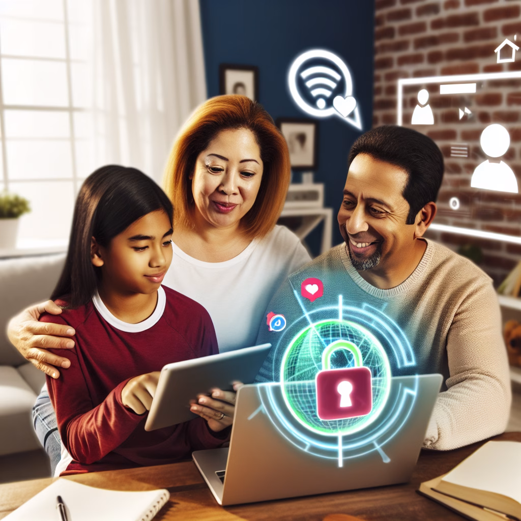 Meta Parental Controls for AI Safety 2 A parent and child using a smartphone together, symbolizing digital safety.