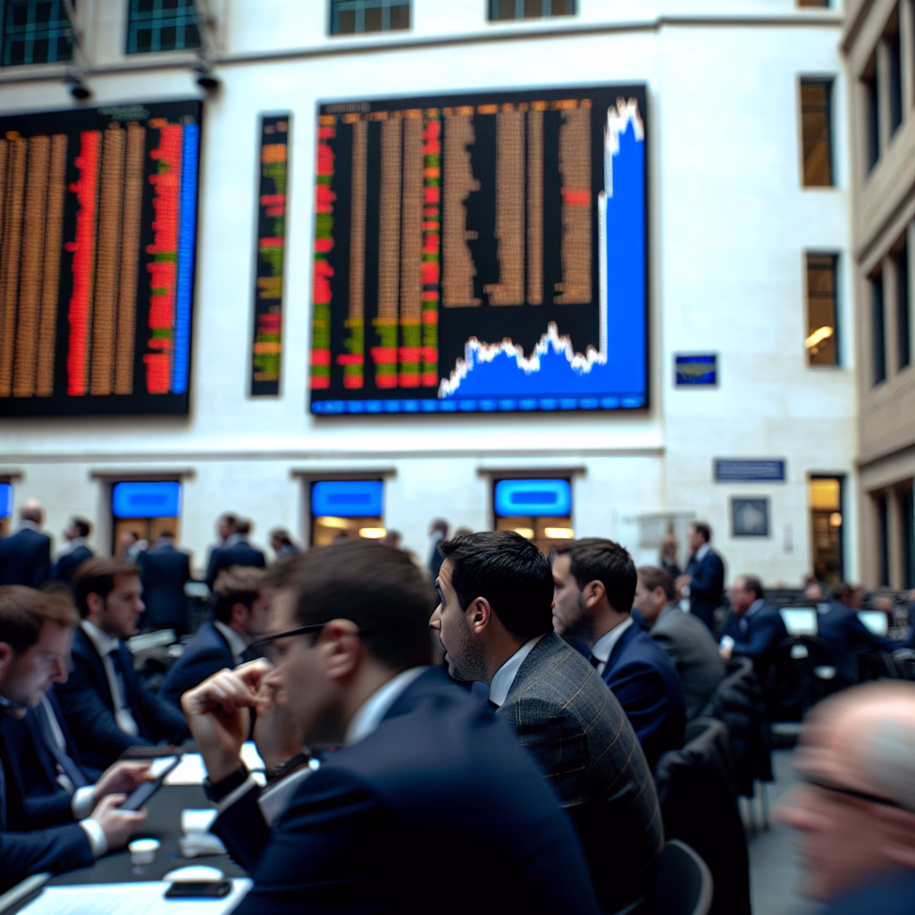 US-China Trade Talks: Market Impact 6 European financial district with stock market screens and traders