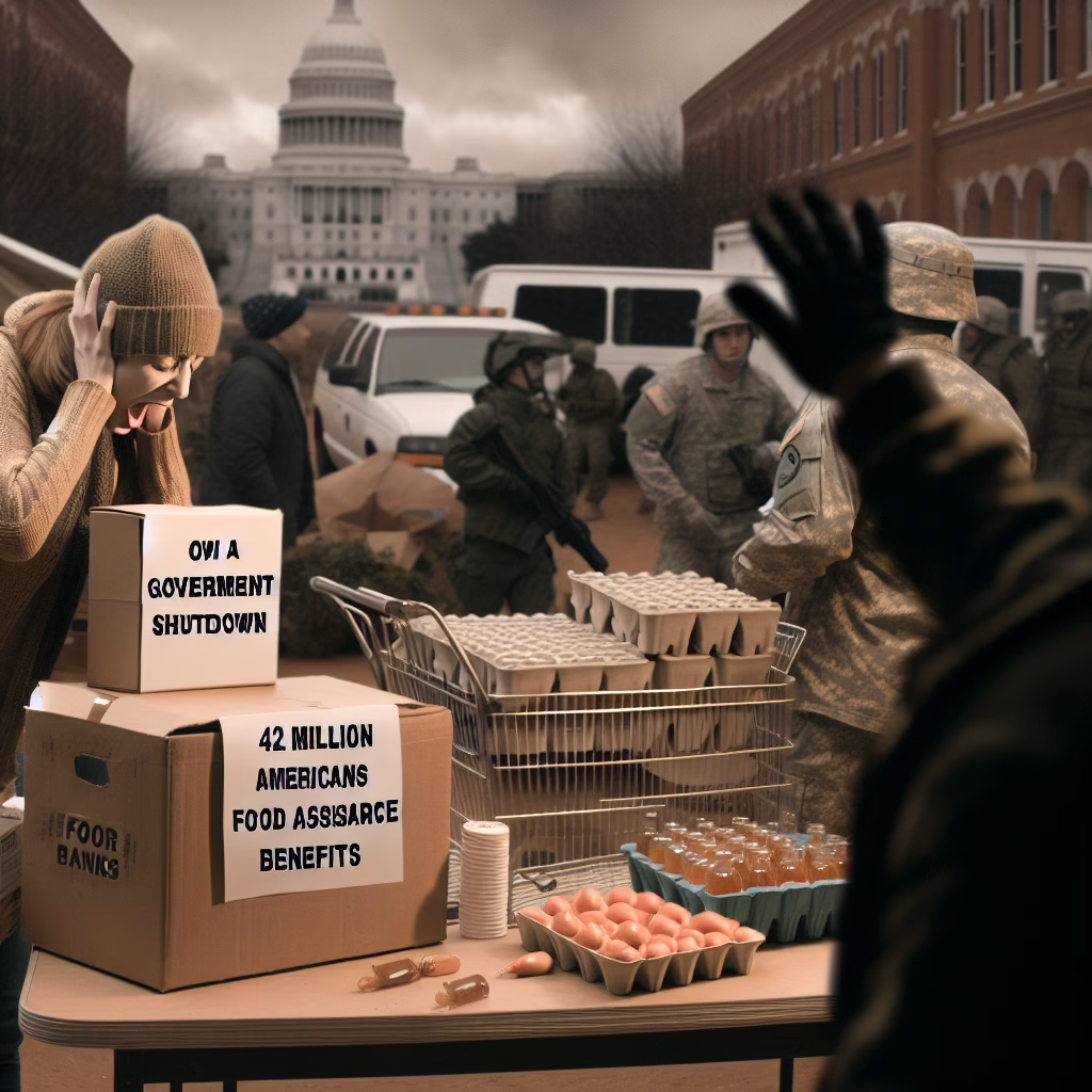 Crowd at food bank during US government shutdown affecting SNAP benefits