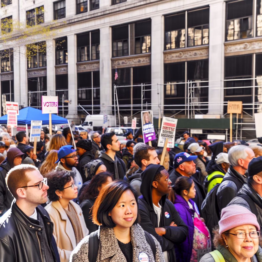 Crowd gathers amid 2025 US election results and government shutdown.
