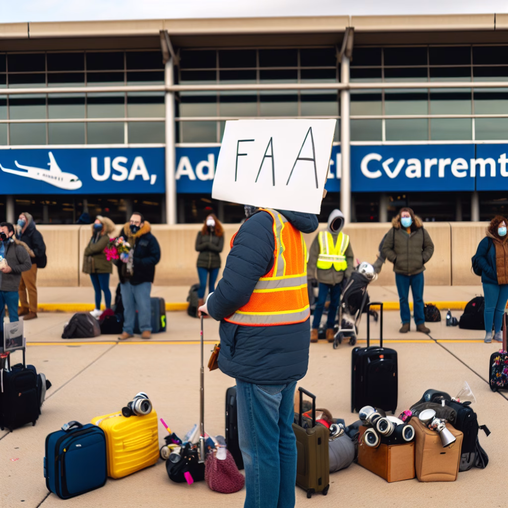 Crowded US airport during government shutdown, FAA flight cuts in effect.