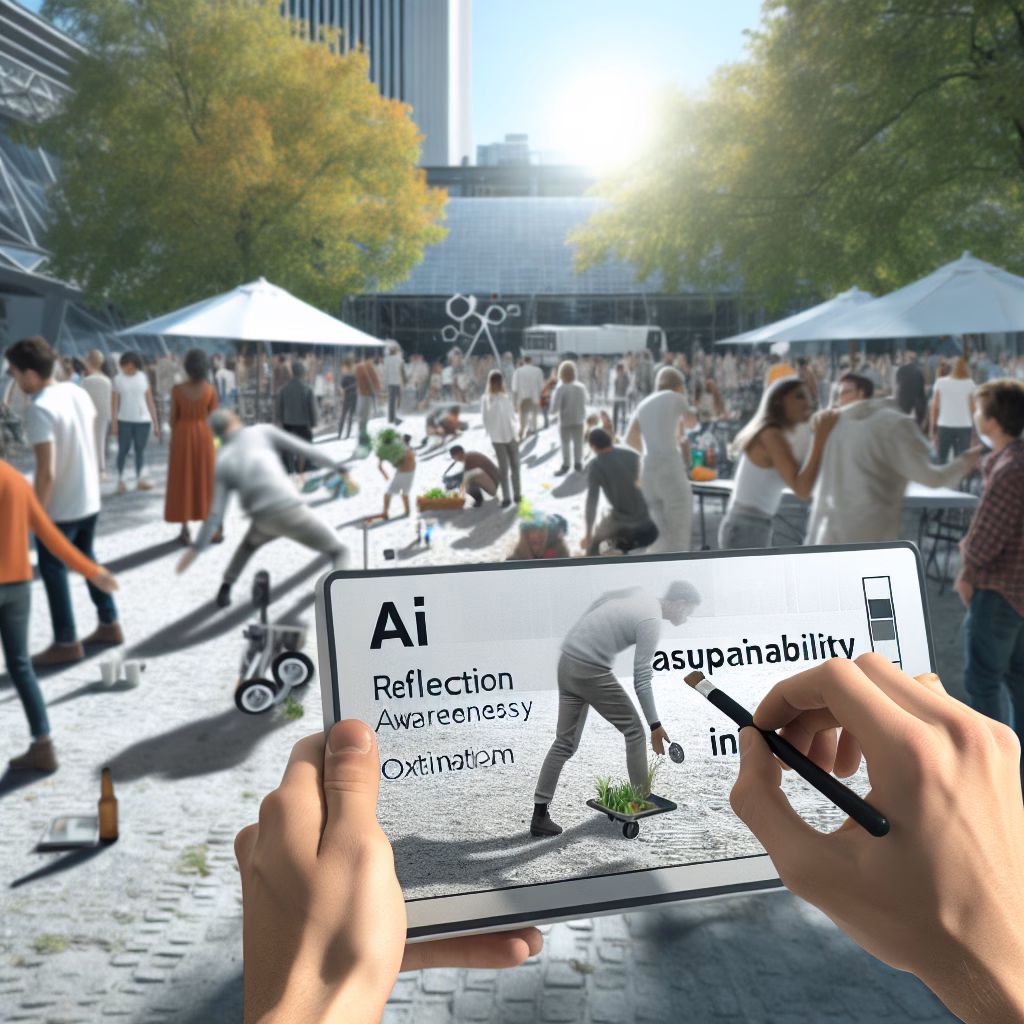 Crowd discussing AI energy demand and sustainability in daylight