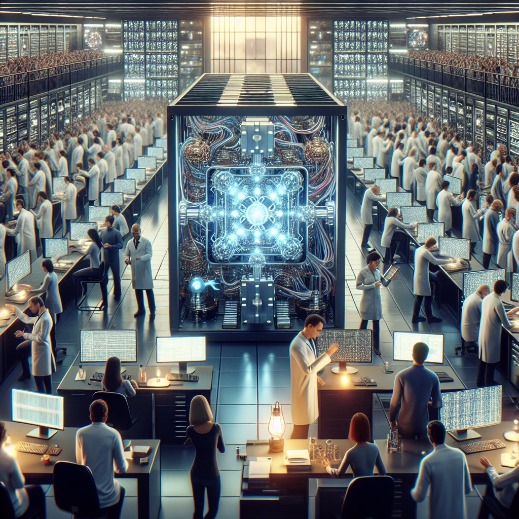 Scientists work on quantum processor in lab, connecting to global quantum internet.