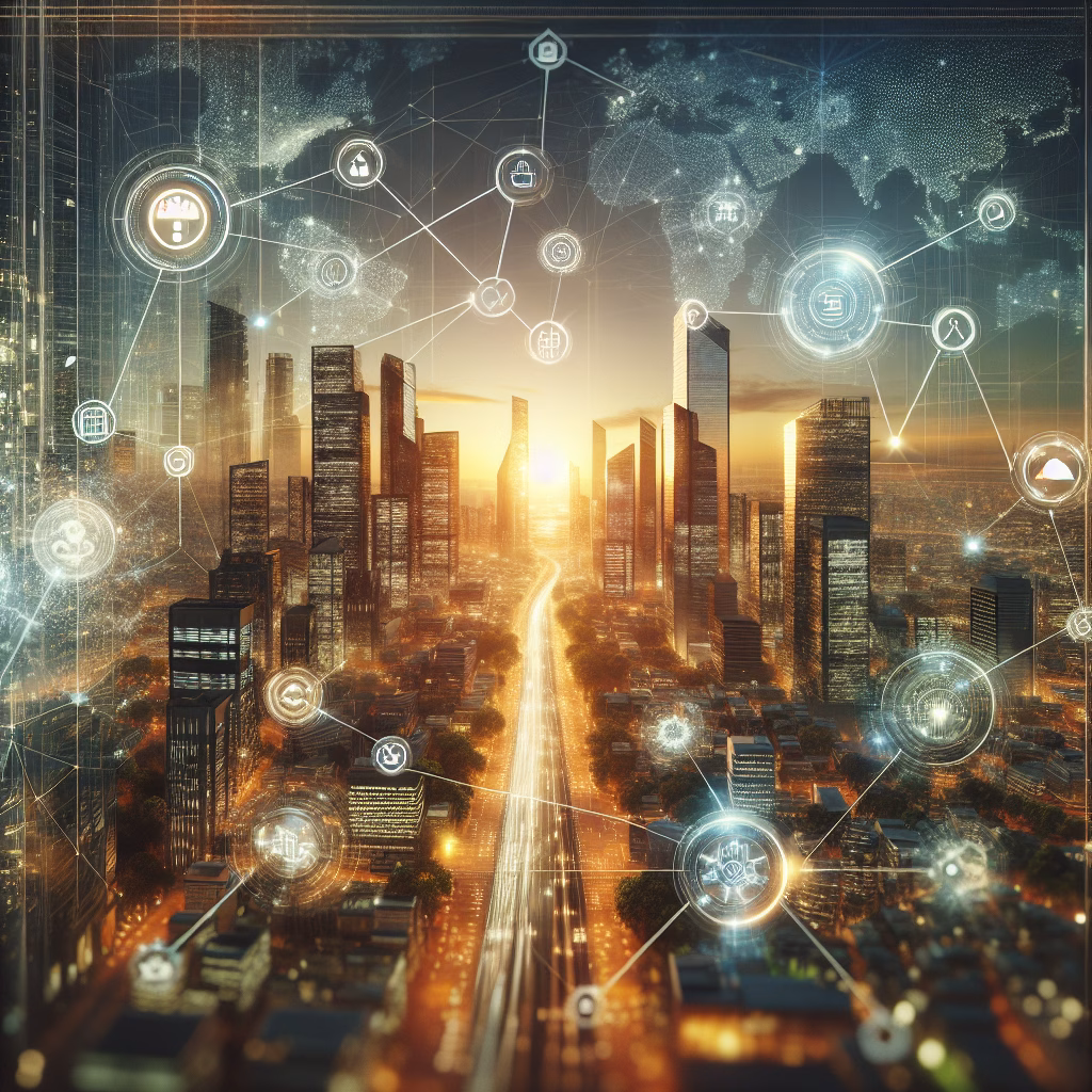 Cinematic image of technology and sustainability balance with AI elements.