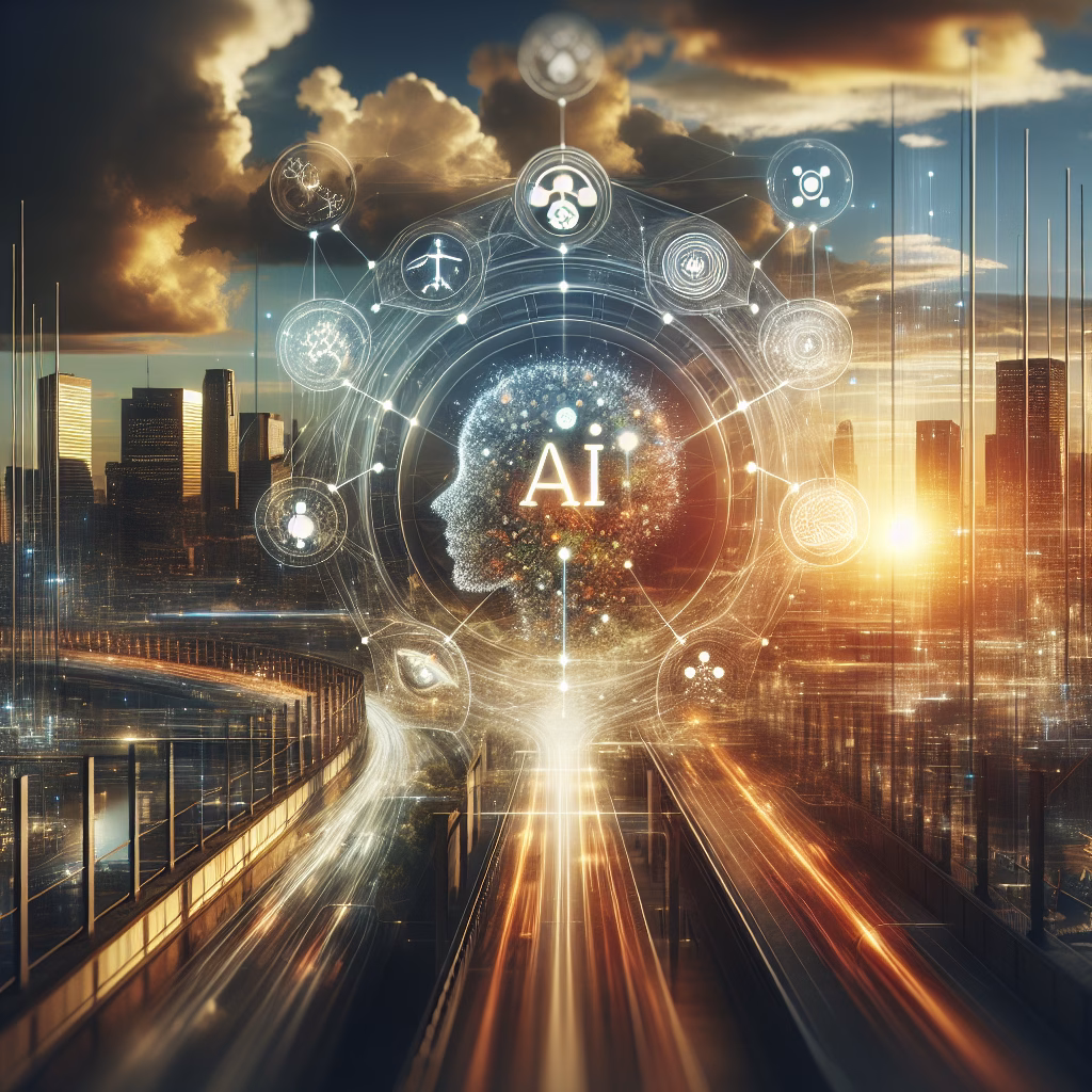 Rakuten AI 3.0 visualized with data streams in a futuristic cityscape.