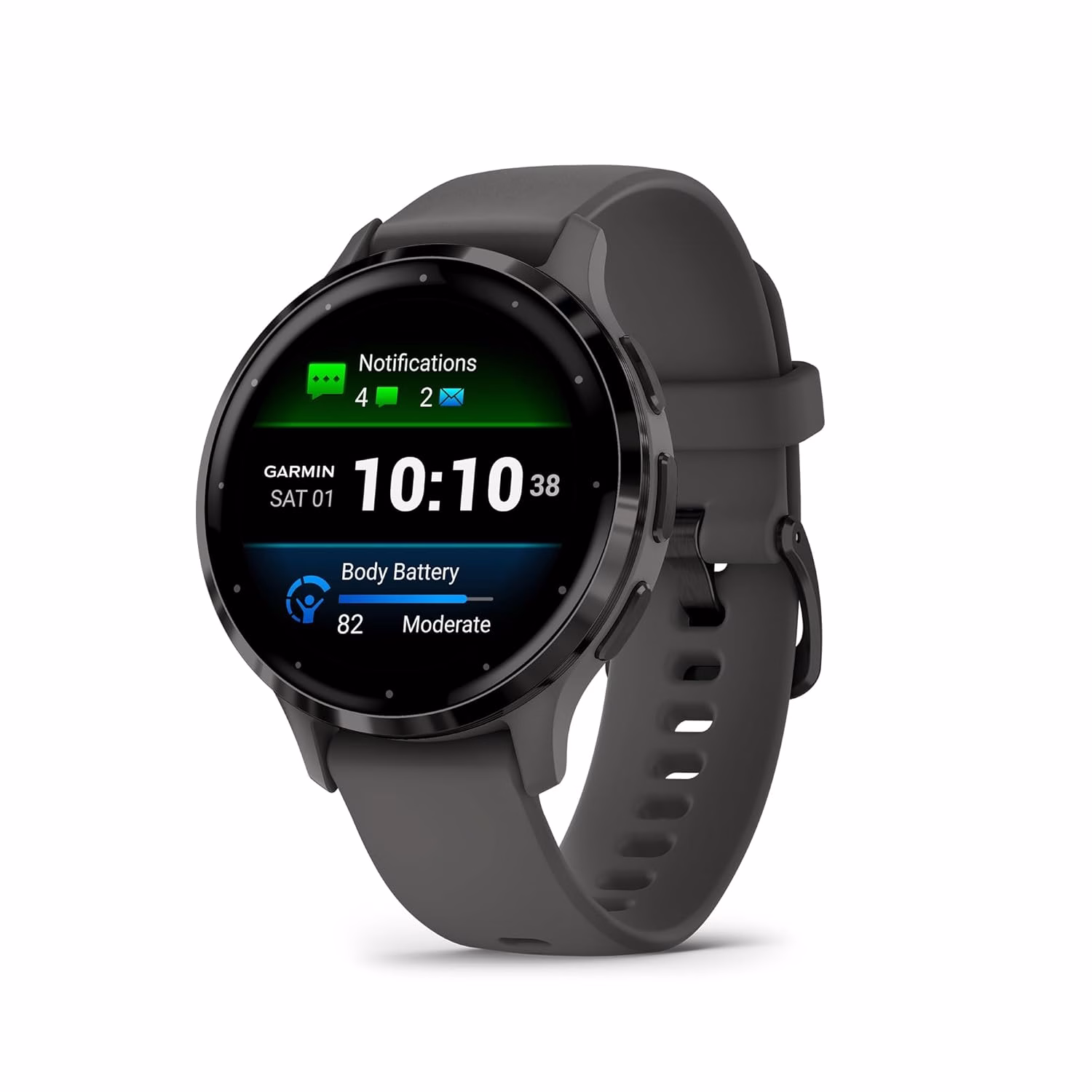 Garmin smartwatch, slate case, round AMOLED