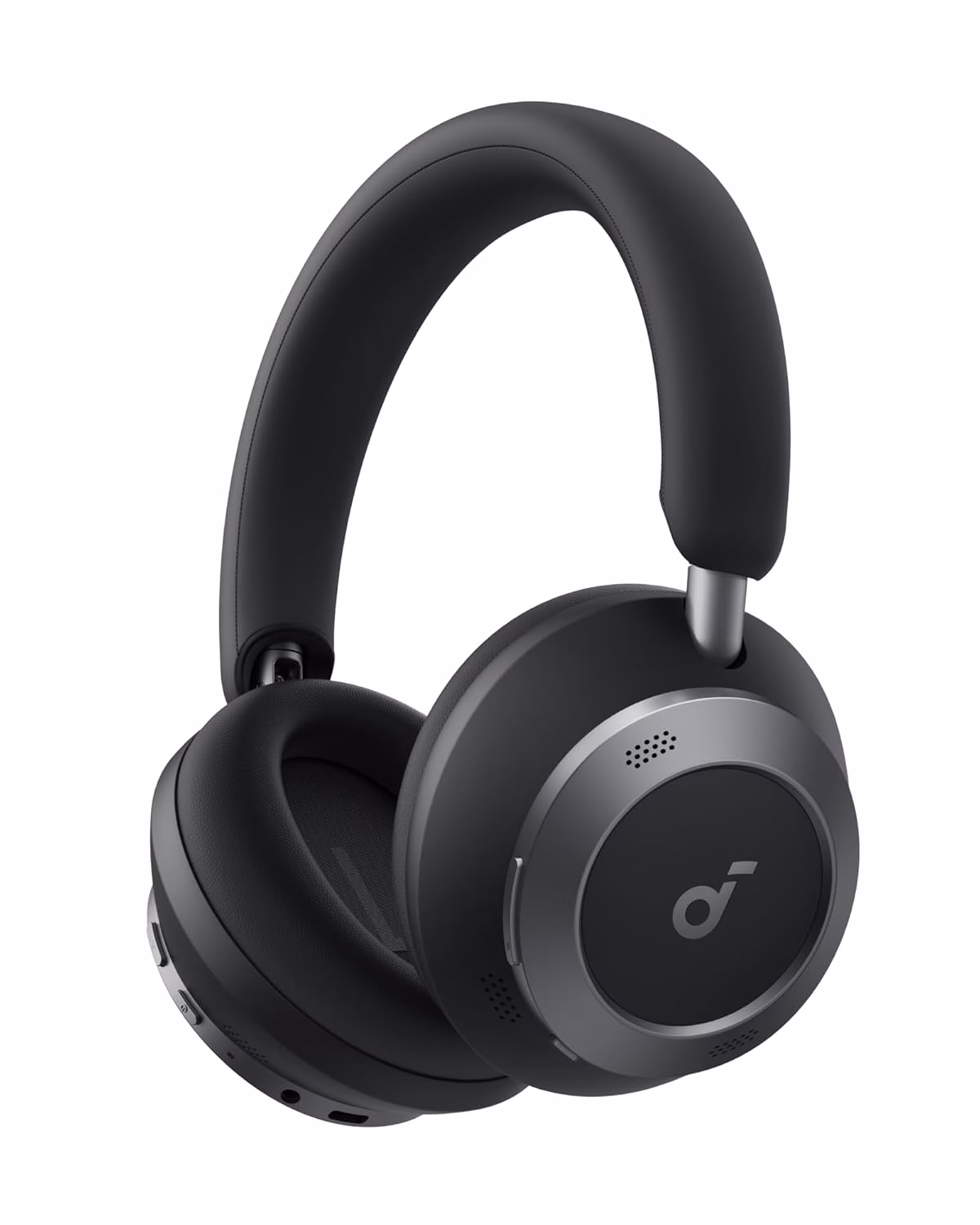 Over-ear wireless headphones with thick ear cushions on plain background