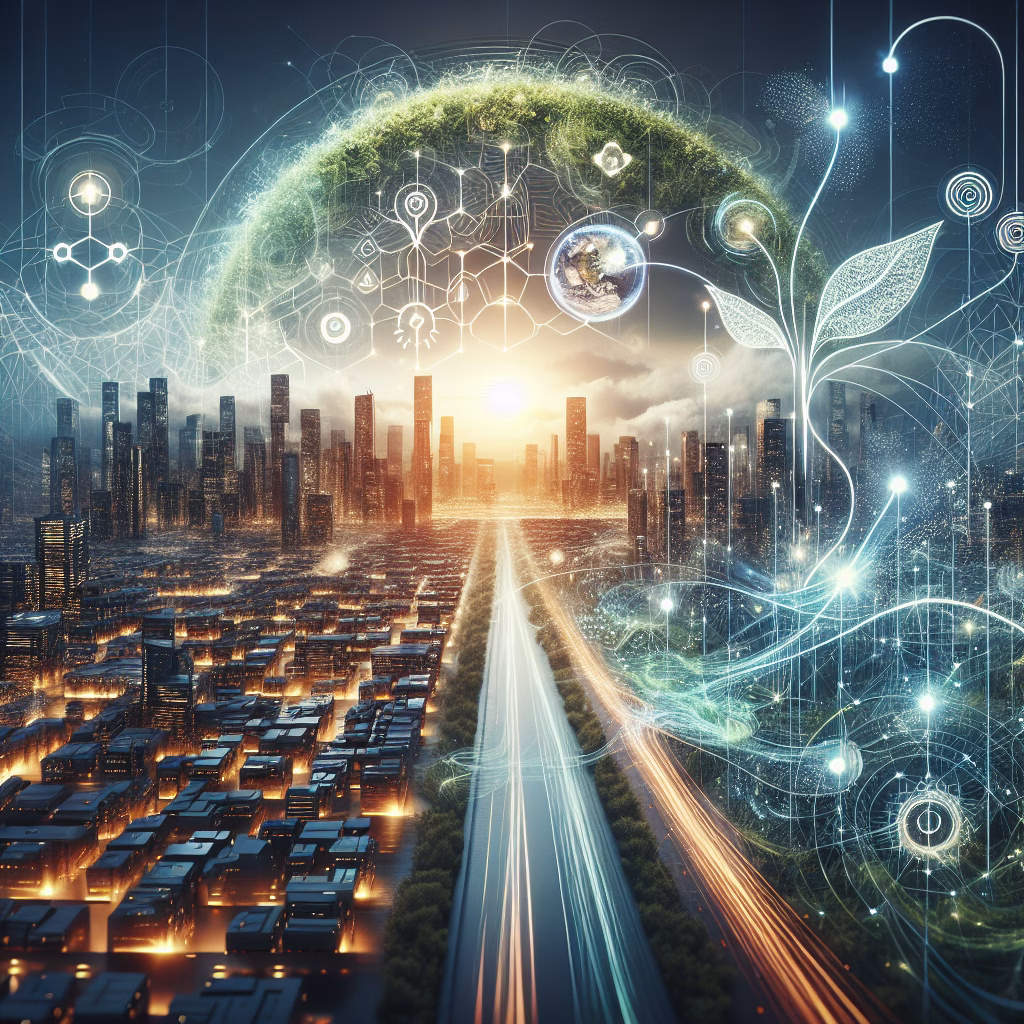 AI infrastructure 2025 with data streams and renewable light in urban landscape