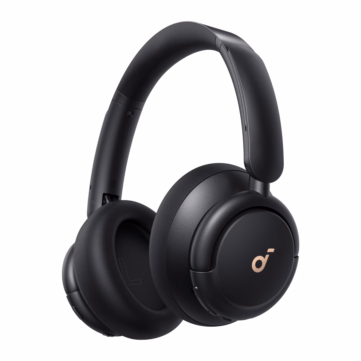 Over-ear wireless headphones with carrying case on plain background