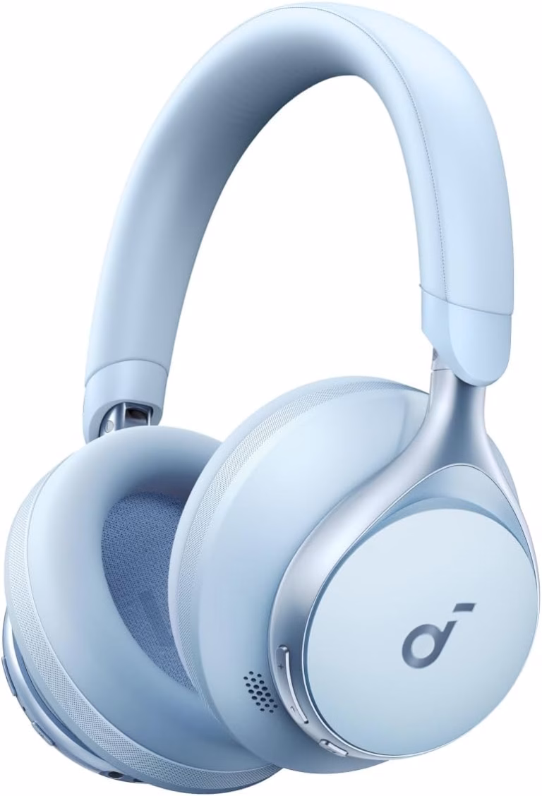 Over-ear wireless headphones with foldable earcups on white background