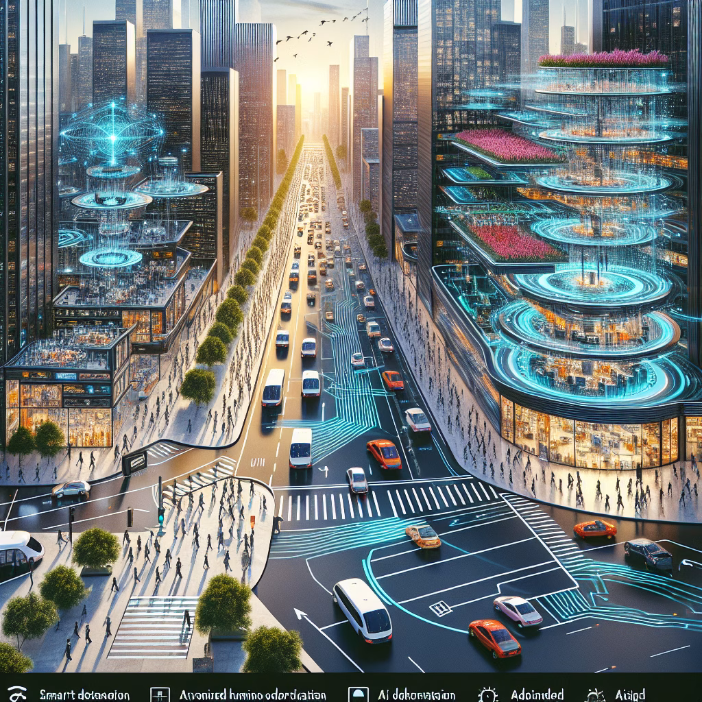 Agentic AI systems orchestrating autonomous vehicles in a cityscape.